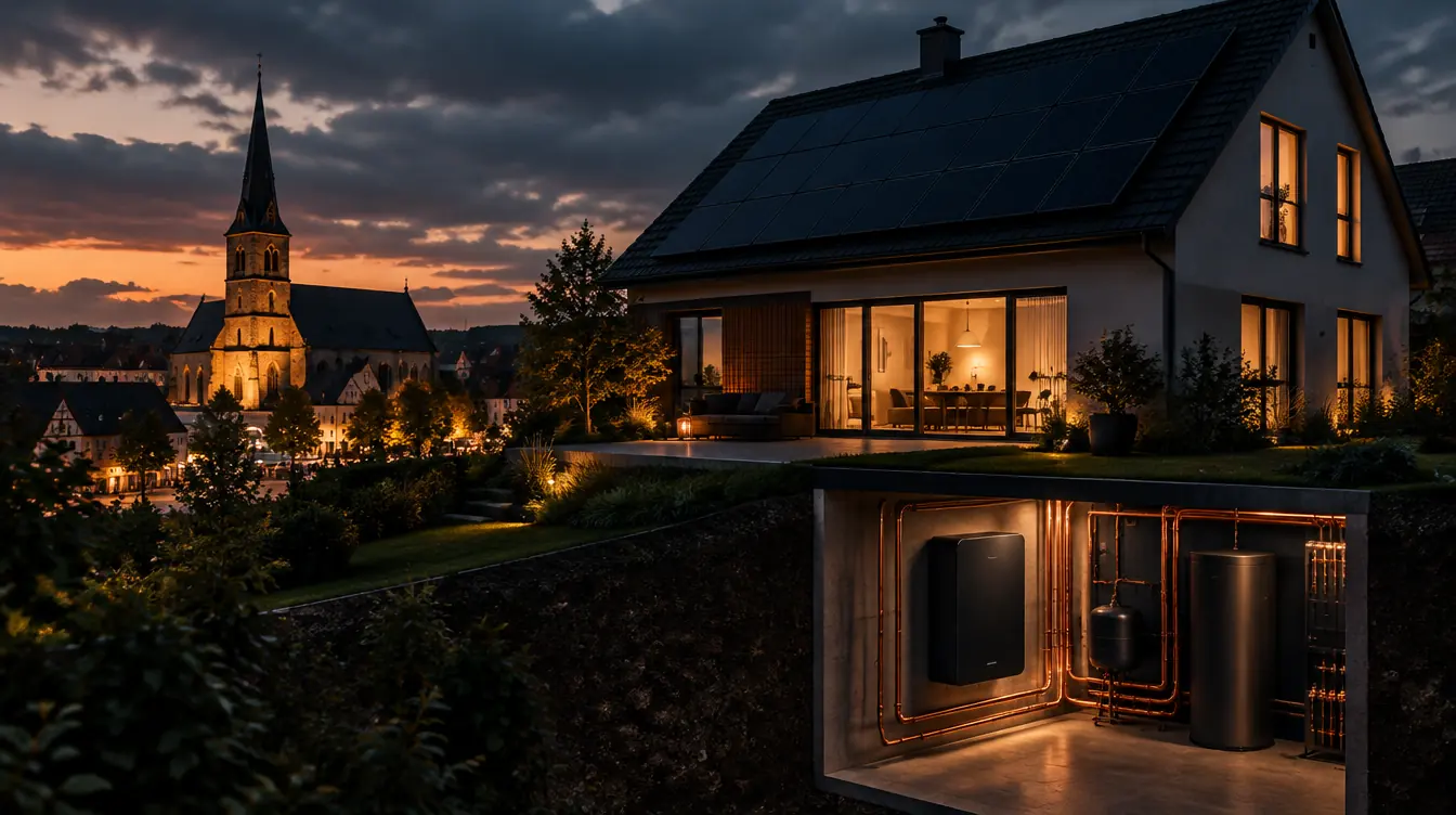 Haus in Gütersloh mit PV-Dach und Heizzentrale im Technikraum – Illustration