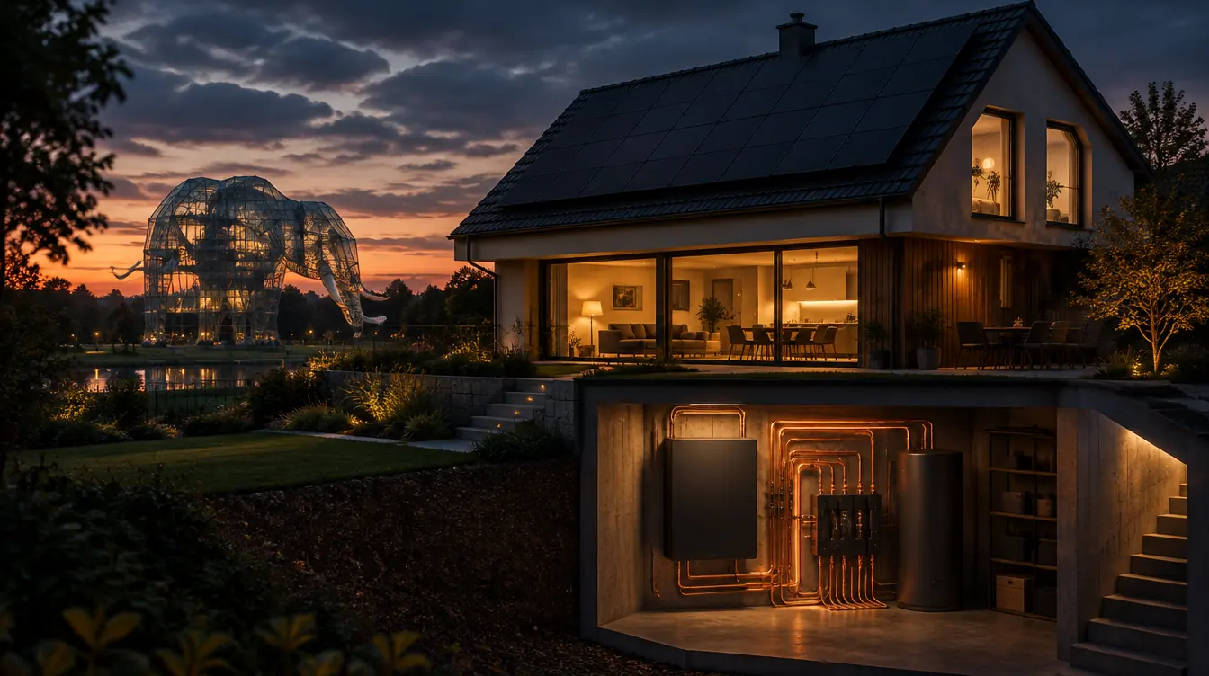 Haus in Hamm mit PV-Dach und Heizzentrale im Technikraum – Illustration