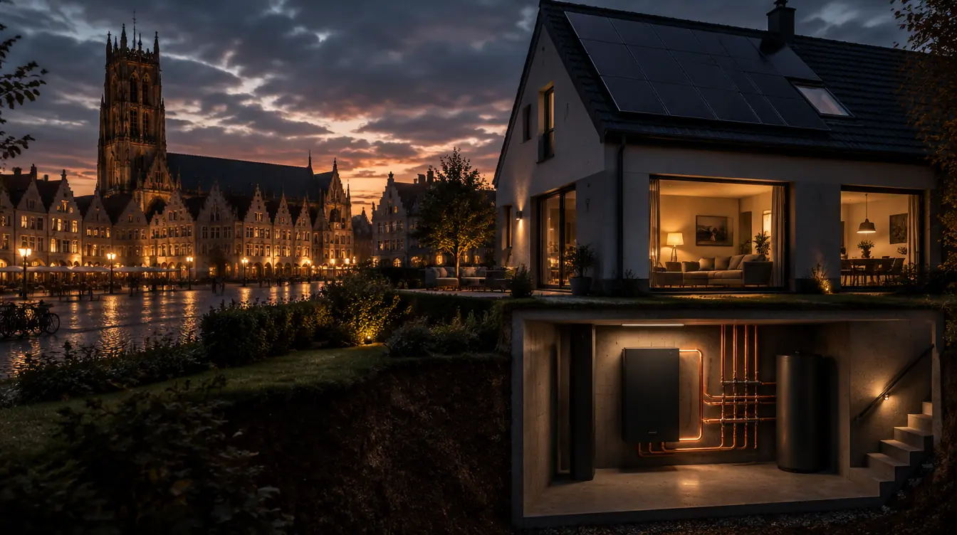 Haus in Münster mit PV-Dach und Heizzentrale im Technikraum – Illustration