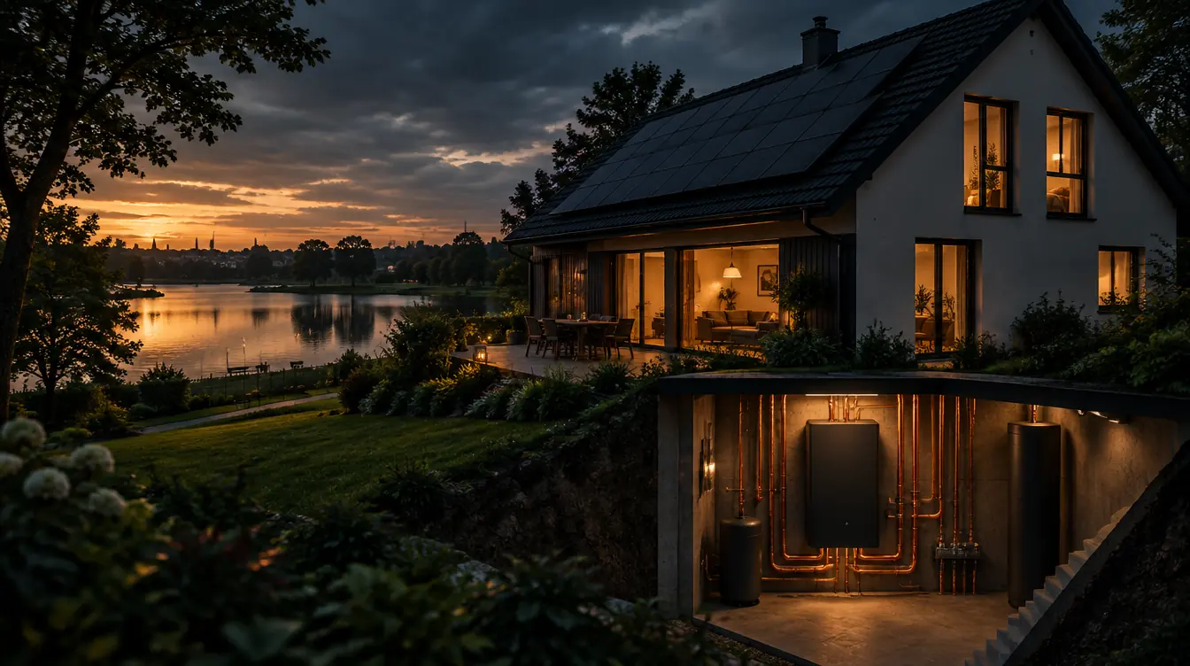 Haus in Norderstedt mit PV-Dach und Heizzentrale im Technikraum – Illustration